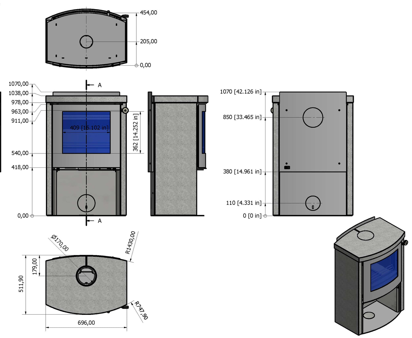 QTEE II C Soapstone Wood Stove (Curved)